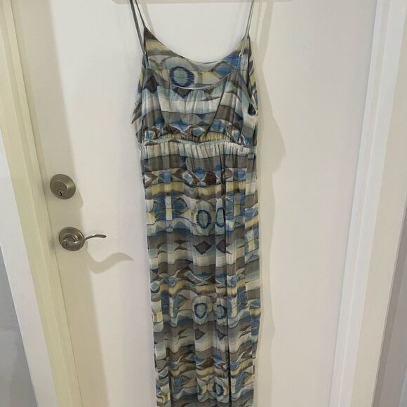 QSW QUICKSILVER blue white yellow tribal print empire waist maxi dress XS - Picture 7 of 11